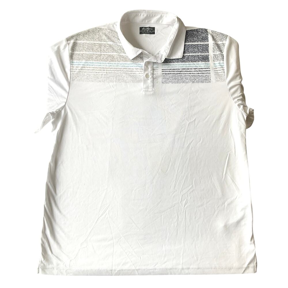 Ben Hogan Men Polo XL White Striped Performance Activewear Logo Short Sleeve
